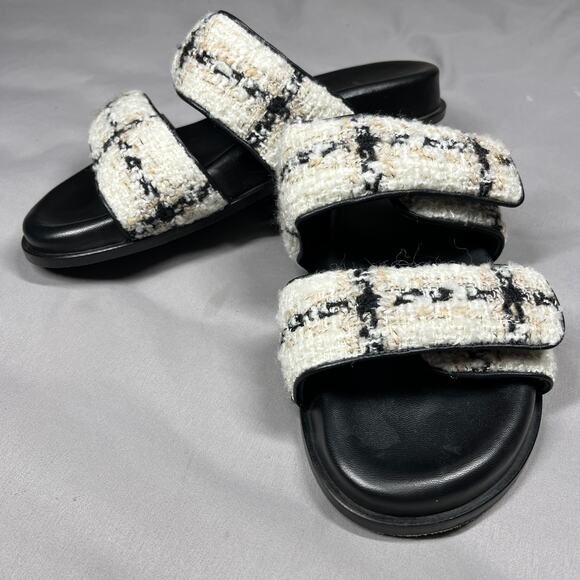 Anine Bing Sid Sandals Size 40 (US 9.5-10) Straps Beige Plaid Boucle Tweed Adj - Picture 14 of 15
